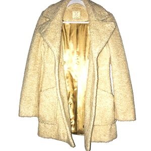 Anthropologie PINS AND NEEDLES brass button longline fluffy sherpa peacoat